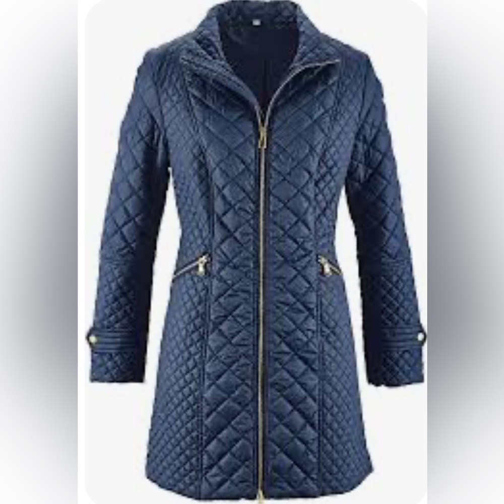 VIASPIGA Elegant Navy Quilted Puffer Coat